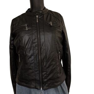 Jou Jou Women's Black Leather Moto Jacket